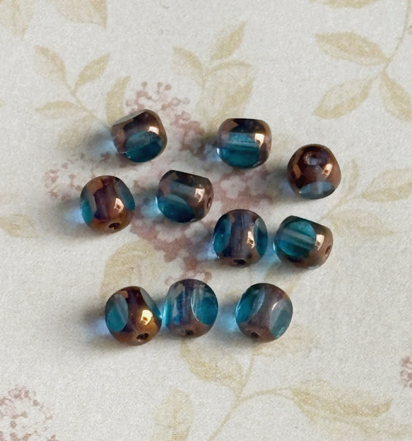 【6x4㍉ 20個】3面ビーズ＊ブルー＆カッパー＊チェコビーズ 2枚目の画像