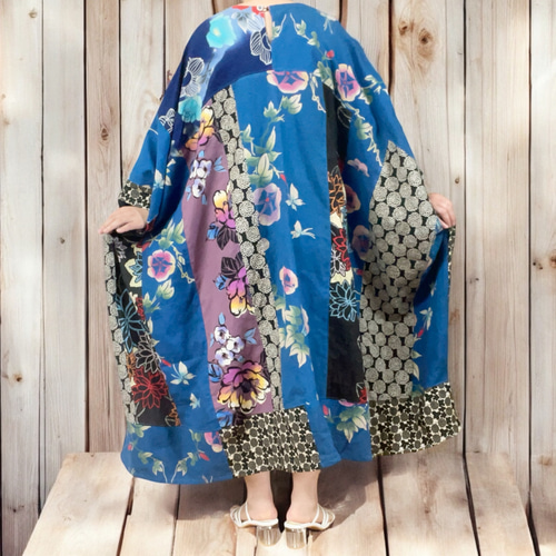 256A】柿渋染め 浴衣 リメイク モモンガワンピース ゆったりサイズ