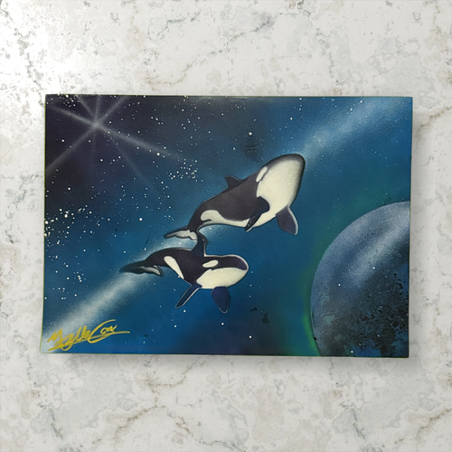 スプレーアート作品 『鯱と宇宙』 A4光沢紙 絵画 milk__cow 通販