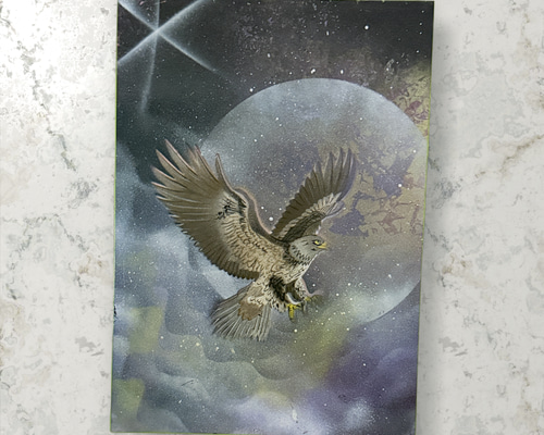 鷹の掛け軸 日本画風　スプレーアート スプレーアート作品 『鷹』 A4光沢紙 絵画 milk__cow 通販 19424523