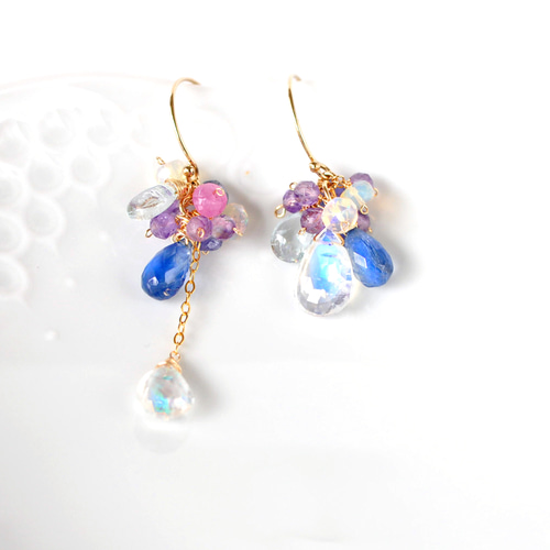 14kgf アメジストxムーンストーンのチャーム2ペアセット.⋆⟡ 14kgf