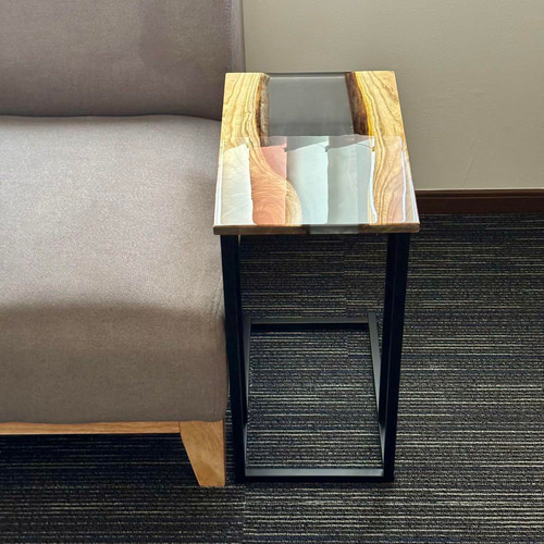 サイドテーブル レジン アイアン 木製 コの字 おしゃれ ミニ 一枚板 北欧 サイドテーブル レジン アイアン 無垢材 木製 コの字 おしゃれ