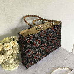 シンプルで使いやすい・ハンドメイド・リメイク・大島紬・トートバッグ