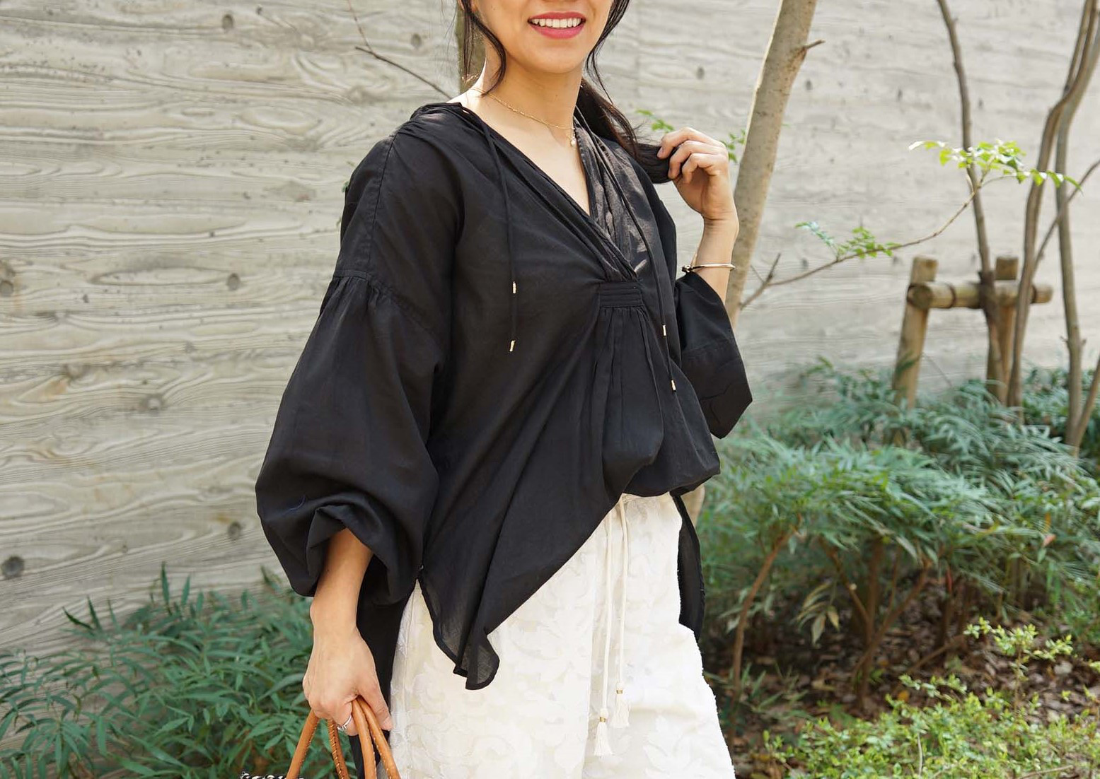 【2025新作・即納可】カディコットン・パフスリーブブラウス（NK25-022-black）_manika