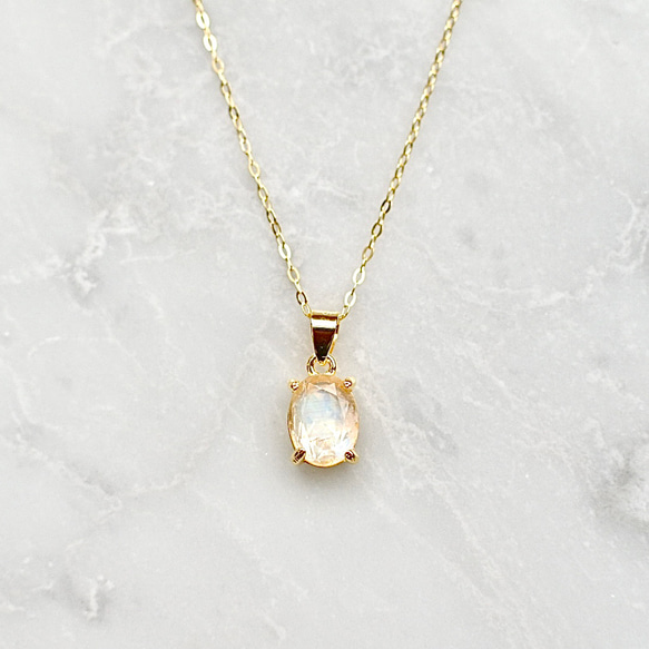 宝石質レインボームーンストーンのオーバルファセットカットネックレス☆ゴールド 2枚目の画像