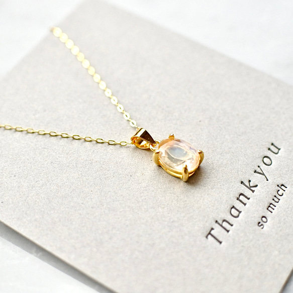 宝石質レインボームーンストーンのオーバルファセットカットネックレス☆ゴールド 10枚目の画像