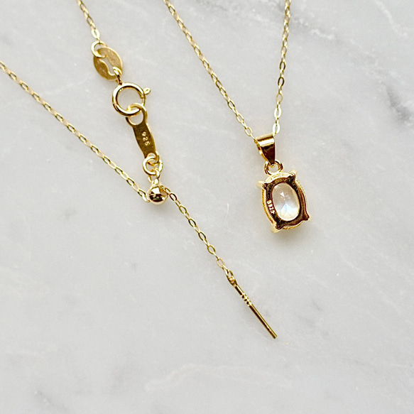 宝石質レインボームーンストーンのオーバルファセットカットネックレス☆ゴールド 7枚目の画像