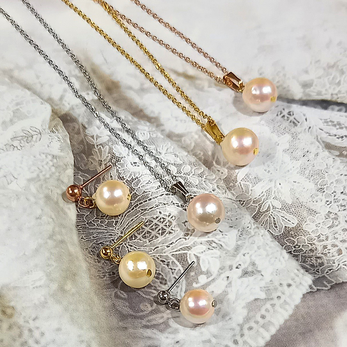 ✨ 希少 国産 桜色 あこや真珠 10mm サージカルステンレス316Lセット（ネックレス＋ピアス/イヤリング）