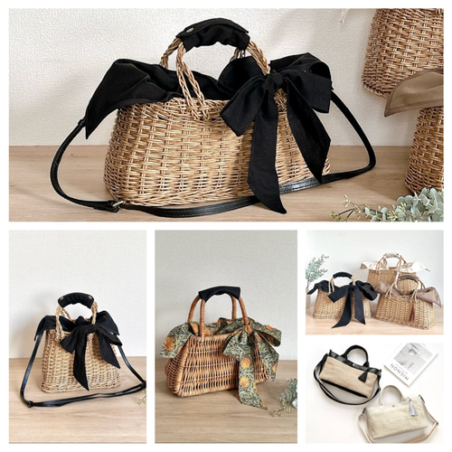 ほぼ新品　丁寧なお作りのかごバック（黒）　水玉のインナーバッグ付き 仲良し猫 刺繍Tマチ付ポーチ （カーキ） - Atsuko Matano 公式