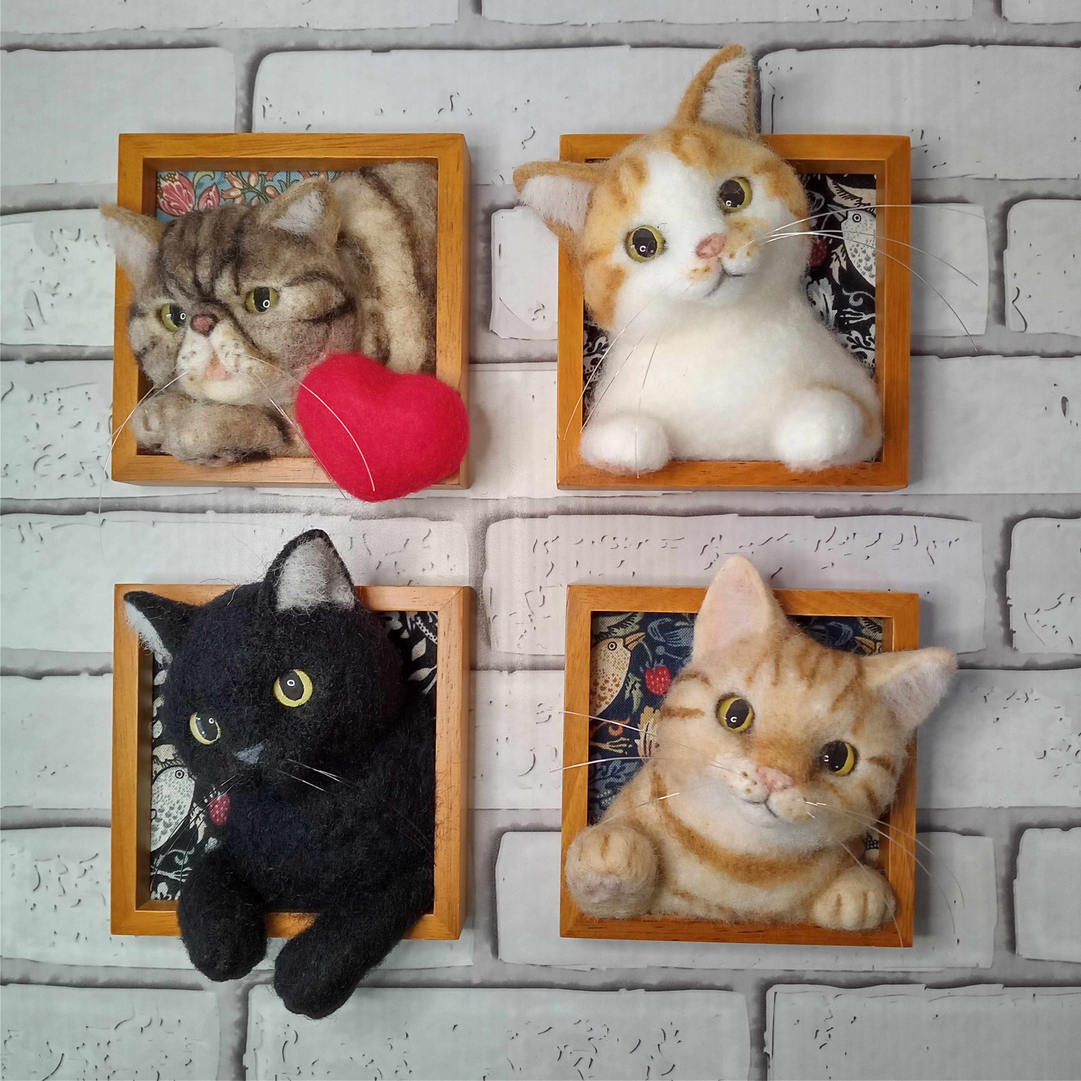 【ほっこり♡猫の見える窓】クリーム系茶トラ猫ver.【羊毛フェルト】【猫】【フレーム】