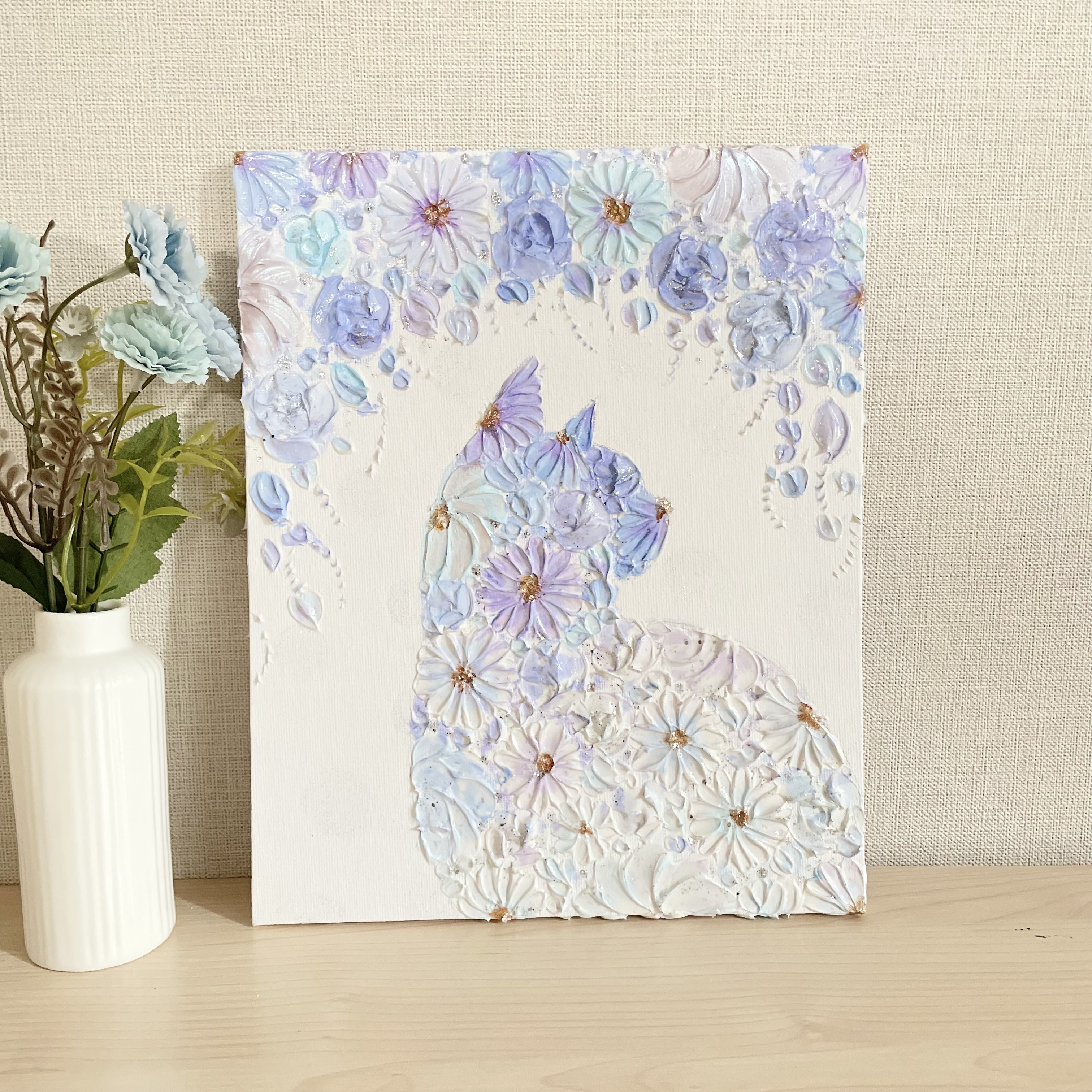 【新品】絵画　タペストリー　猫　花柄　タイル　アンティーク