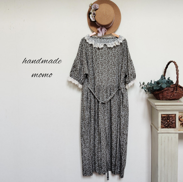 handmadeウィリアムモリスパッチワーク風生地のワンピース長袖free handmadeウィリアムモリスパッチワーク風生地のワンピース長袖