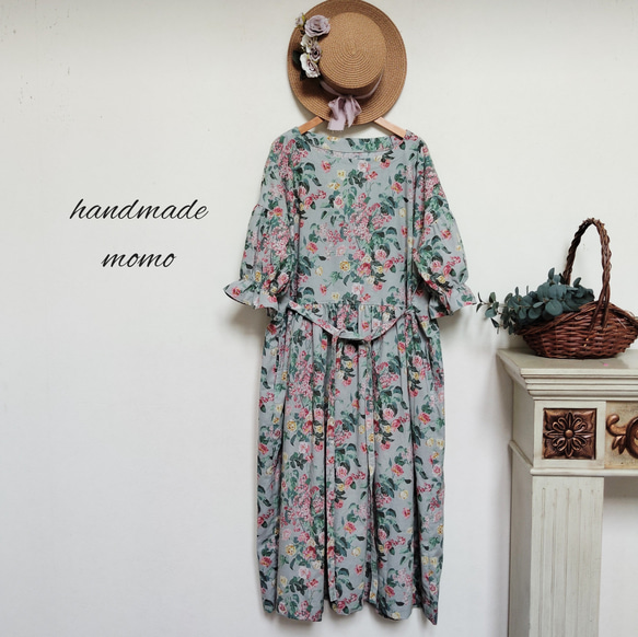 handmade綿麻ワンピースfreeYUWA花柄 長袖 綿麻花柄ワンピースゆったりfreeYUWA ワンピース momo 通販 19425908