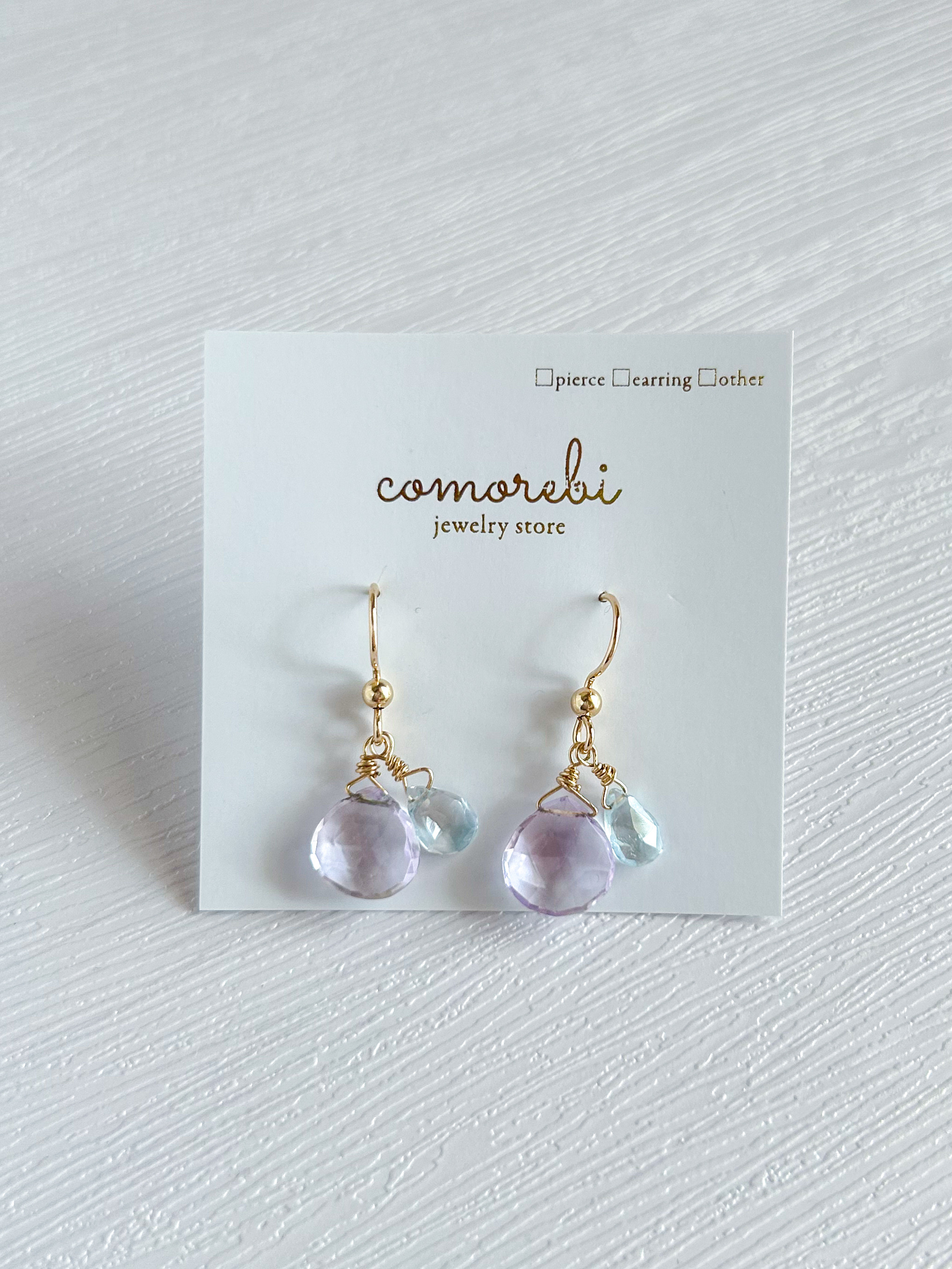 【高品質】再販　14Kgf 　アメジストピアス　天然石　ピンクアメジスト　ブルートパーズ　プレゼント　ギフト　オフィス