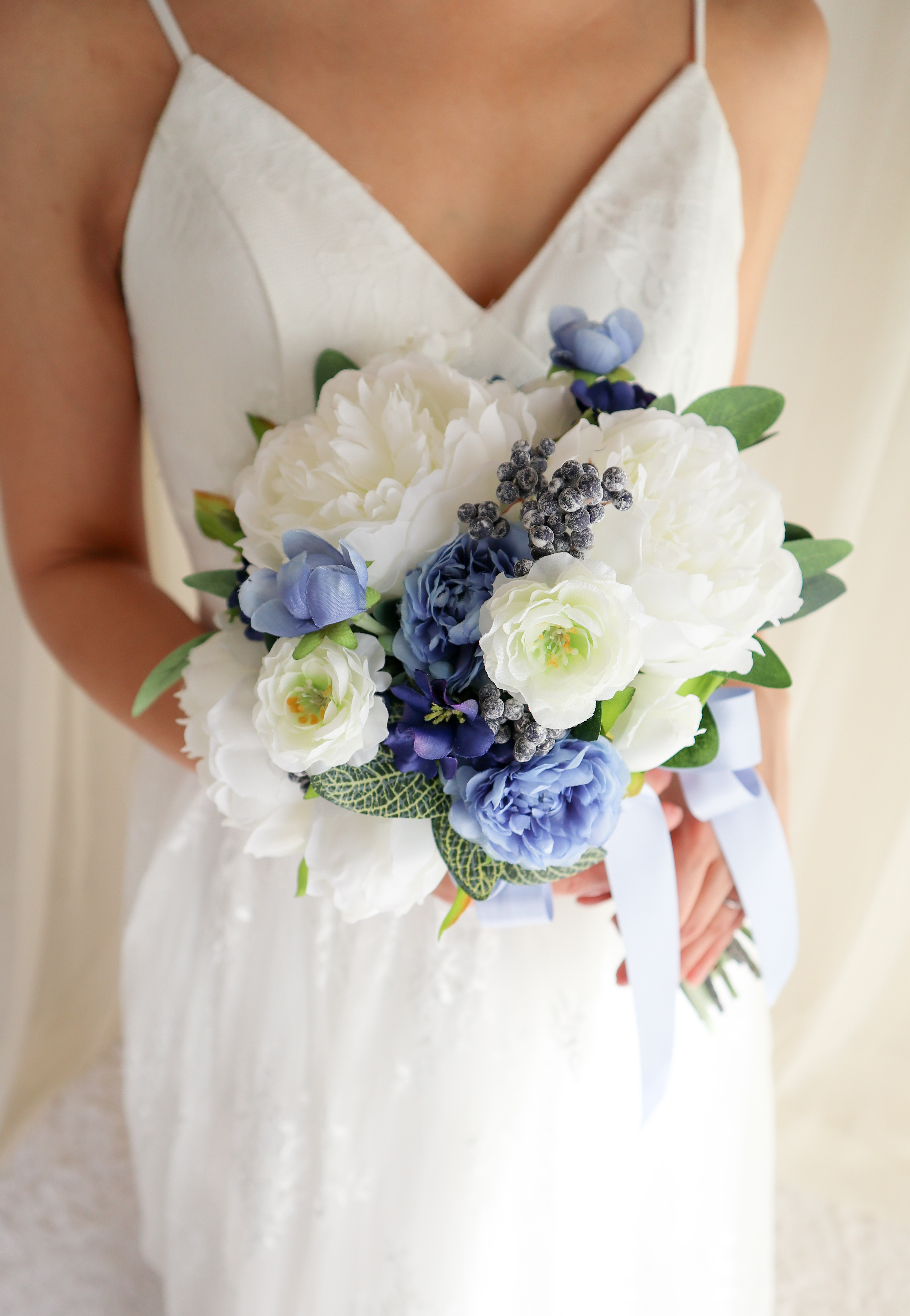 ブルーのブーケ・ブートニア・フラワーアクセサリー【セット販売】