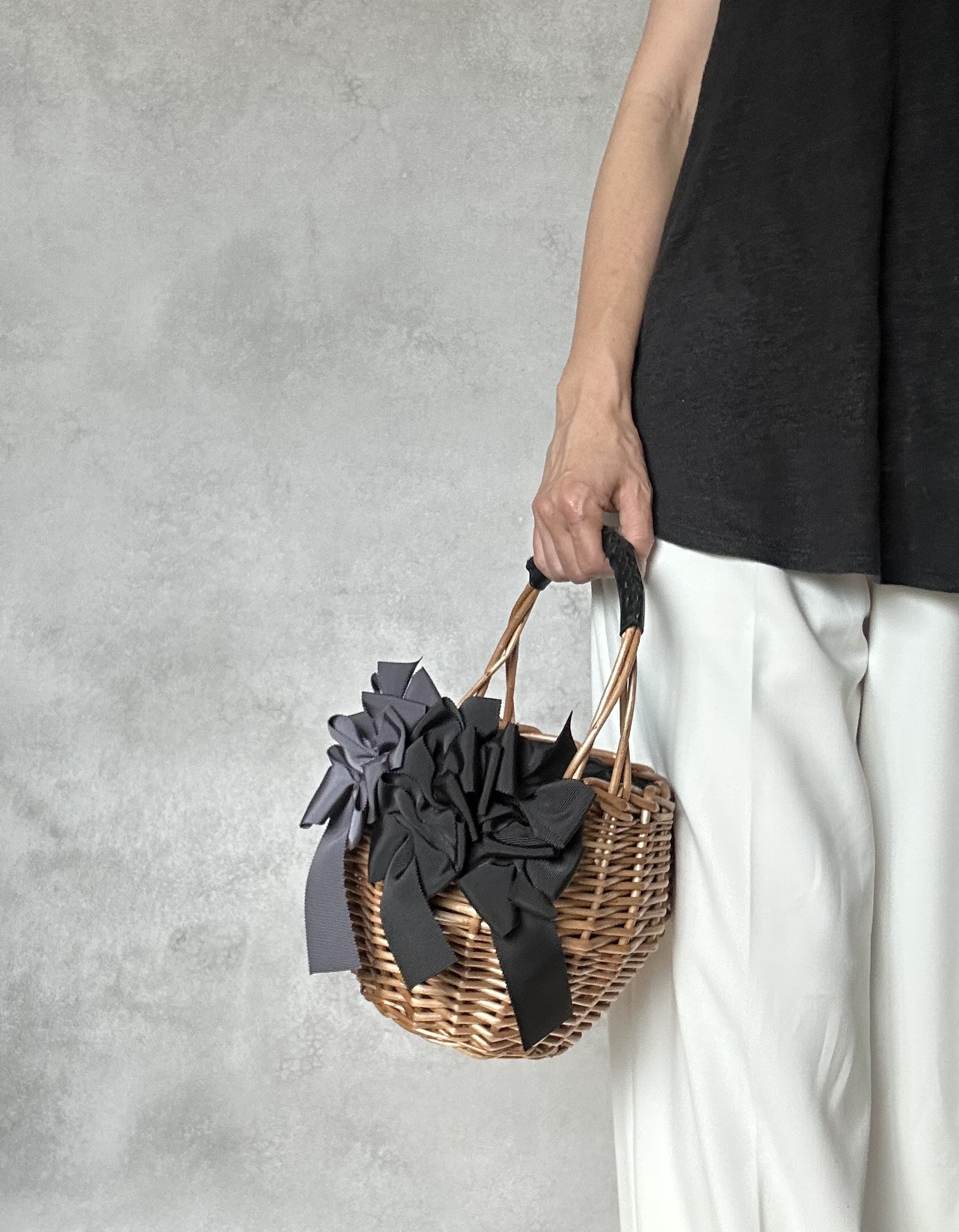カゴバッグ〈symphony〉ブラック×チャコールグレイ