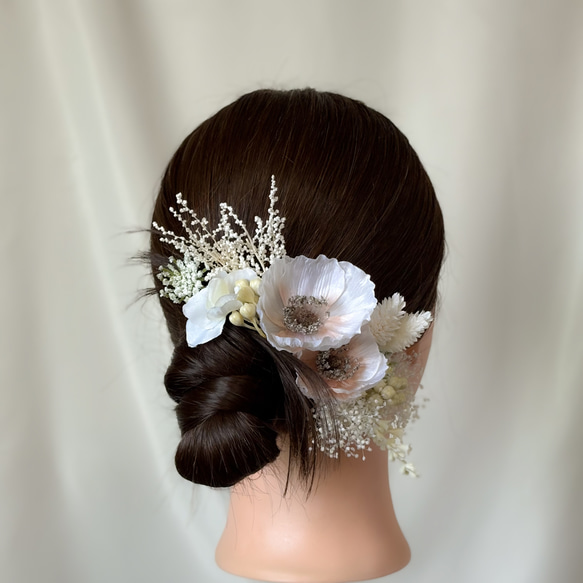 髪飾り　ポピー　かすみ草　水引　金箔　結婚式　前撮り　成人式　卒業式　ウェディング　七五三　撮影 3枚目の画像