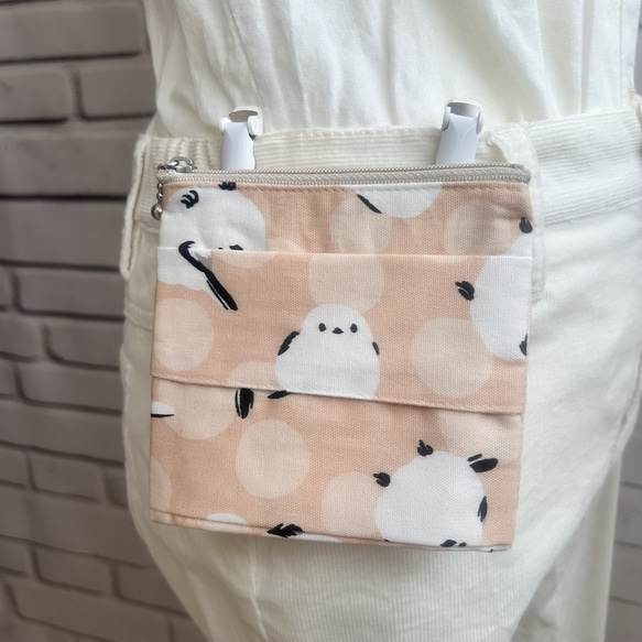 ★k.k★ ティッシュポケット付ハンドメイドポーチ シマエナガ A493 ポケット付きが便利な マチあり 移動ポケット ポケットティッシュ