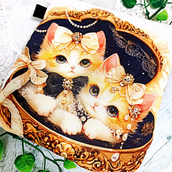 ラウンド底ふんわりファスナーポーチ おしゃれツインにゃんこ♡ 6枚目の画像