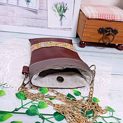 バイカラー フェイクレザー インド刺繍リボン スマホショルダー 3枚目の画像