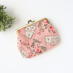 両面刺繍）ミモザ 二つ折の札が入る がま口薄型 カードポケットx2個付