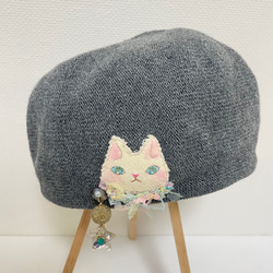 羊毛ねこターバンベレー(ホワイトホワイト) 羊毛ねこターバンベレー(ホワイトホワイト) ベレー帽