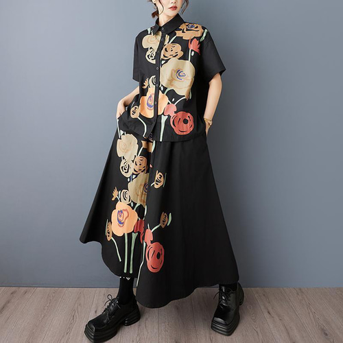 大きいサイズ セットアップ スカート シャツ レディース 春夏 新品 