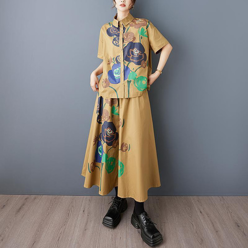 大きいサイズ セットアップ スカート シャツ レディース 春夏 新品