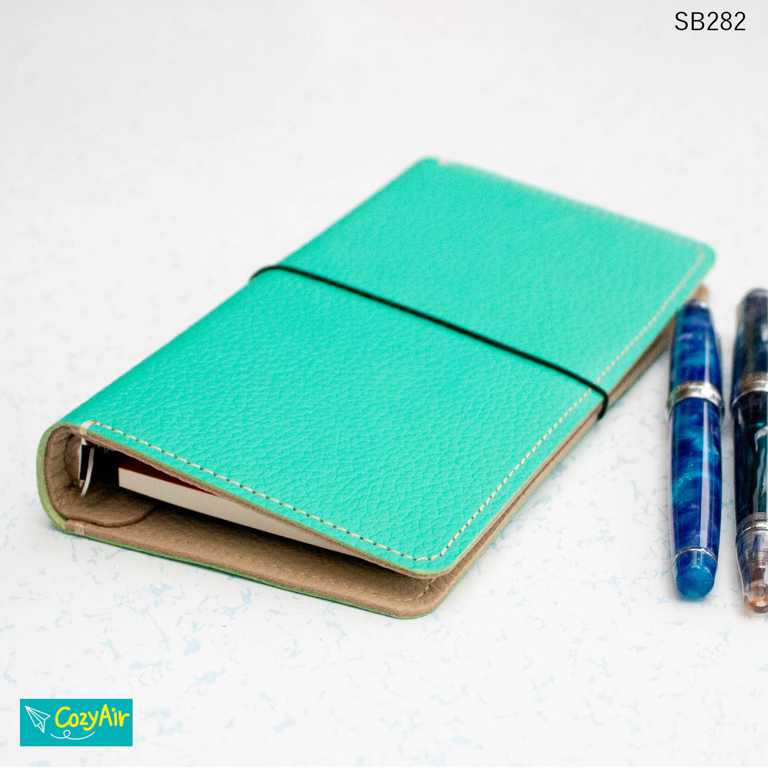 SB282 【受注制作】ナローサイズ システム手帳  本革・オーシャングリーン・ベージュ