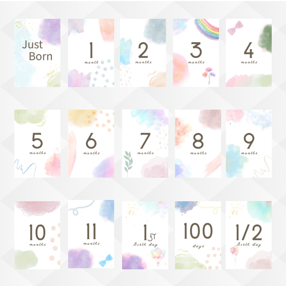 送料無料！マンスリーカード 月齢カード マンスリーフォト［水彩風