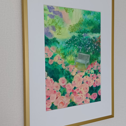 花　アクリルオイルパステル画　サイズF4 インテリアアート F4オイルパステル画「山茶花」 | 絵楽人（辻匠）