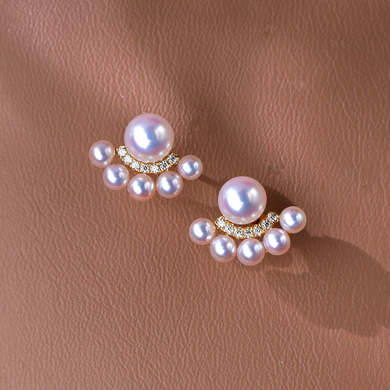 【La Corser】天然日本産3-6.5mmアコヤ海水真珠ピアス、非常に明るいラウンドパール、18Kゴールドの小さなピアス、多