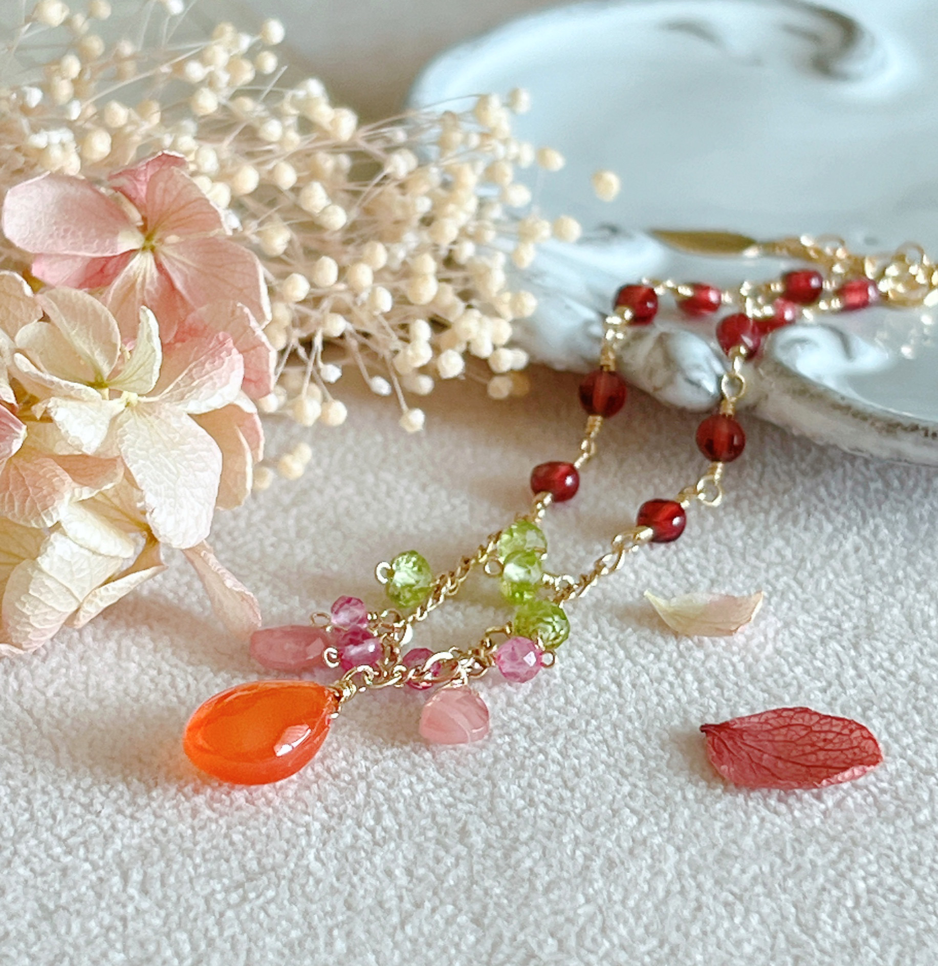 【14kgf】カーネリアン×彩り天然石＊ブレスレット