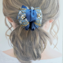 大人可愛いリボン半月アーチバナナクリップ☆インド刺繍リボン×スエード調リボン 大人可愛いリボン半月アーチバナナクリップ☆インド刺繍リボン