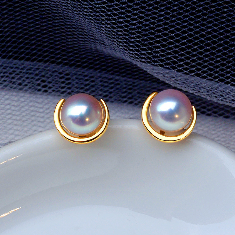 【La Corser】天然日本製6-6.5mmアコヤ真珠ピアス、とても存在感のあるラウンドパール、18Kゴールド海水パールピアス