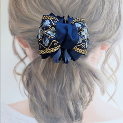 アーチ型バナナクリップ インド刺繍リボン colorブラック ヘア