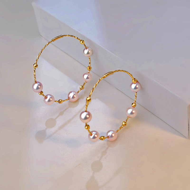 【La Corser】天然日本製4.5-5mmアコヤ海水真珠ピアス、ラウンド型で非常に明るい14Kゴールド海水真珠ピアス、高級デ