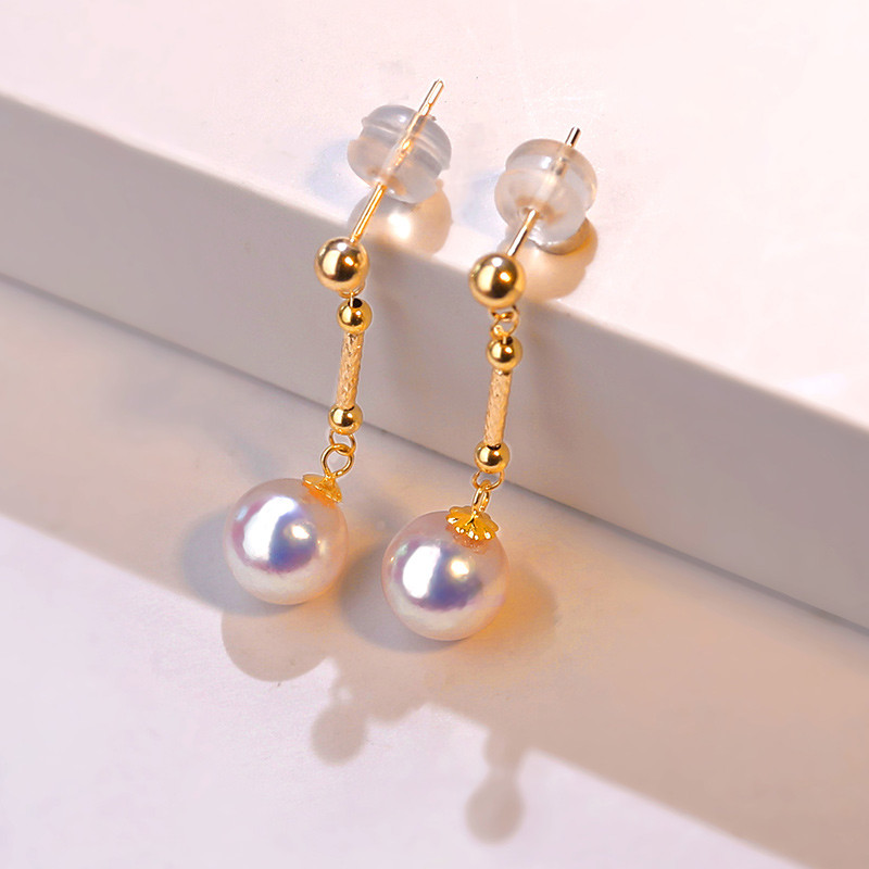 【ラコルセア】天然日本製6-8.5mmアコヤ真珠ピアス、非常に明るい18Kゴールドフラワーピアス 4,080円