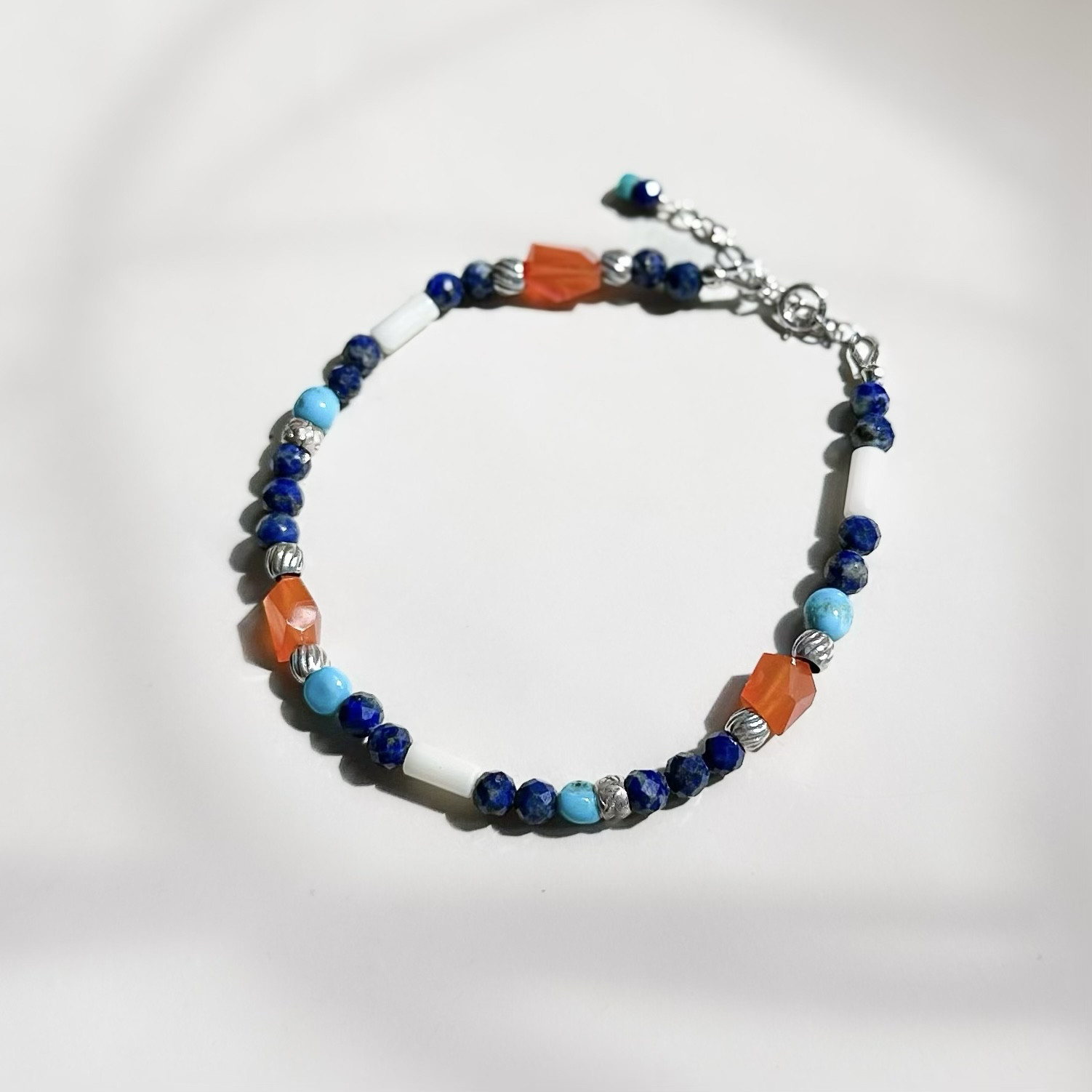 ラピス＋カーネリアン＋スリーピングビューティー 天然石ブレスレット SV925 カレンシルバー /長さ変更可