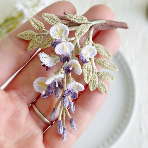 受注制作 藤の花 ブローチ レース編みアクセサリー ブローチ lu:lu d'A