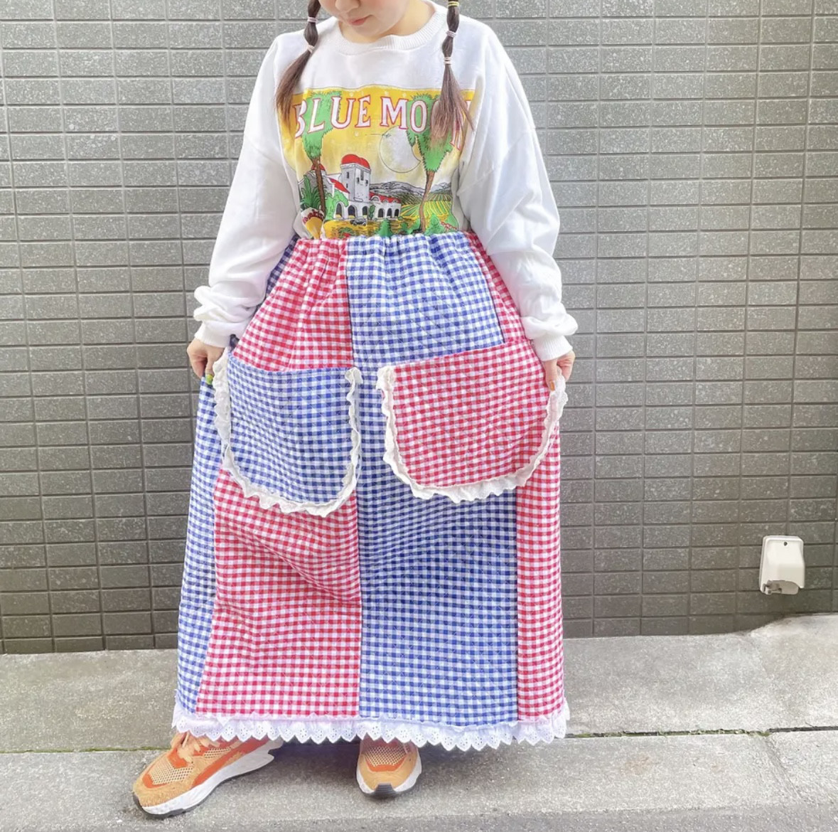 古着　ヴィンテージ　vintage スカート　ロングスカート　ギンガムチェックスカート　リメイク　リメイクスカート