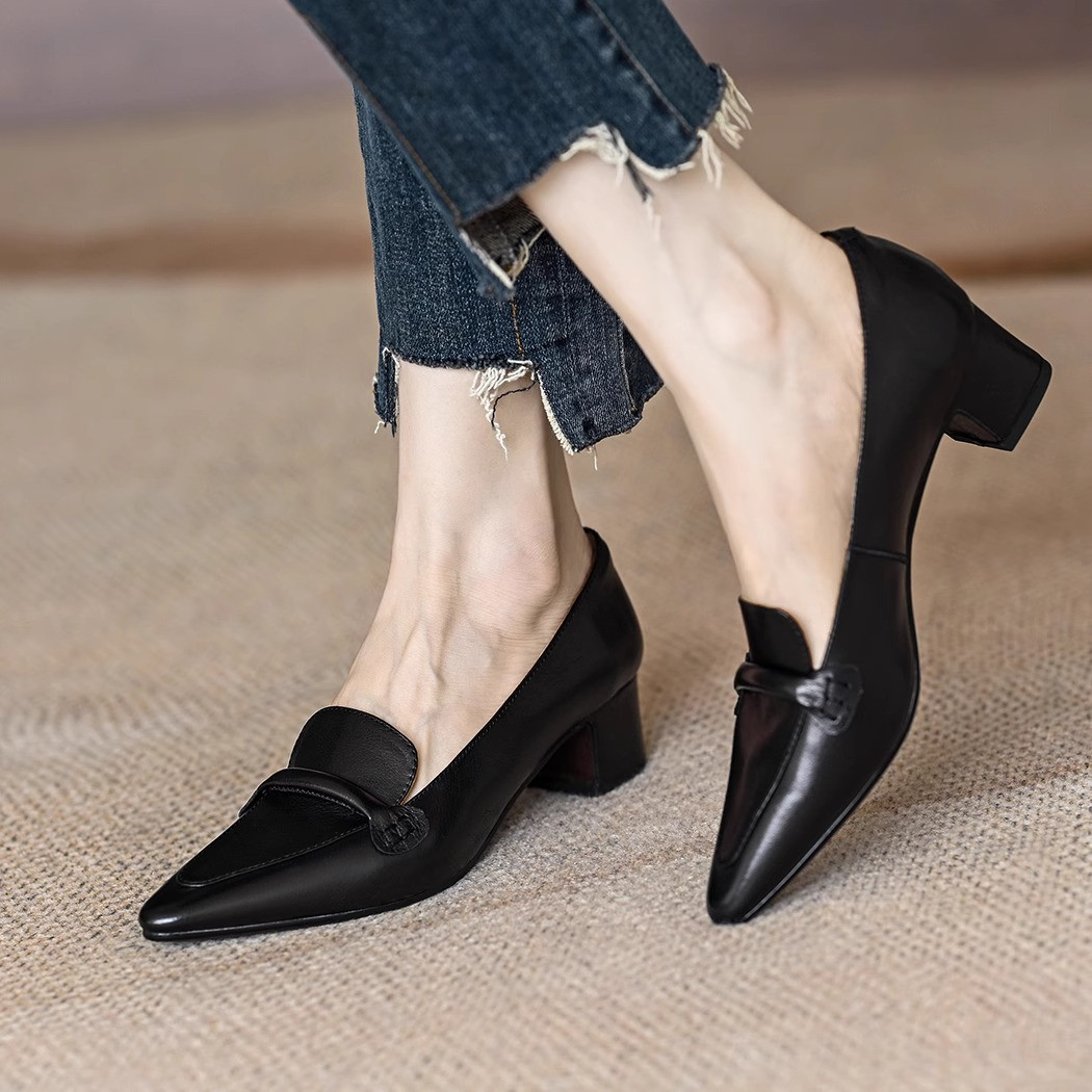 ローファー 本革 パンプス 黒 レディース 痛くない 4センチヒール 走れる 長時間 オフィス 美脚 ポインテッドトゥ