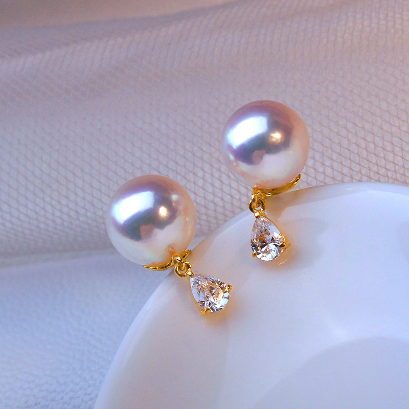 【La Corser】天然日本産アコヤ海水真珠ラウンドピアス、極上の輝き、極上グレードの18Kゴールドパールスタッドピアス 5,680円