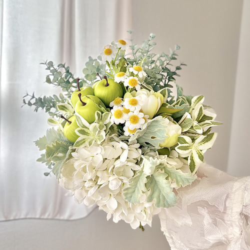 青りんごの造花ブーケ♪ウェディングブーケ 造花 ブーケ フォト