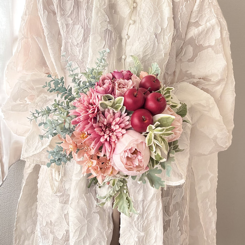 赤りんごの造花ブーケ♪ウェディングブーケ 造花 ブーケ フォト