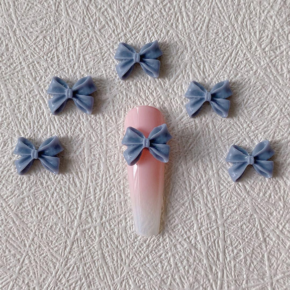 P904(5個)ネイルパーツ リボン 青水色 くすみカラー 韓国ネイル