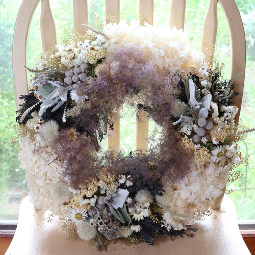 お得なセットミモザとアンティーク紫陽花のリース＆スワッグ