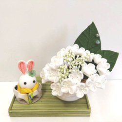 紫陽花　がくあじさい　うさぎ　つまみ細工 2枚目の画像