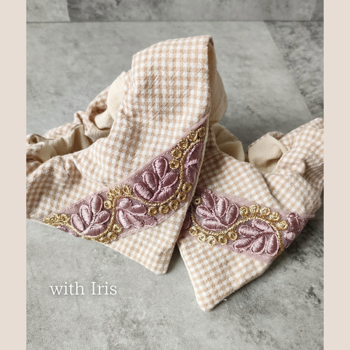 スクエアシュシュ インド刺繍リボン ペットとお揃い シュシュ