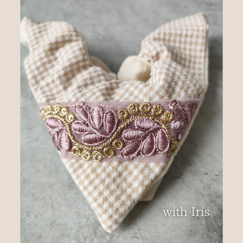 スクエアシュシュ インド刺繍リボン ペットとお揃い シュシュ with